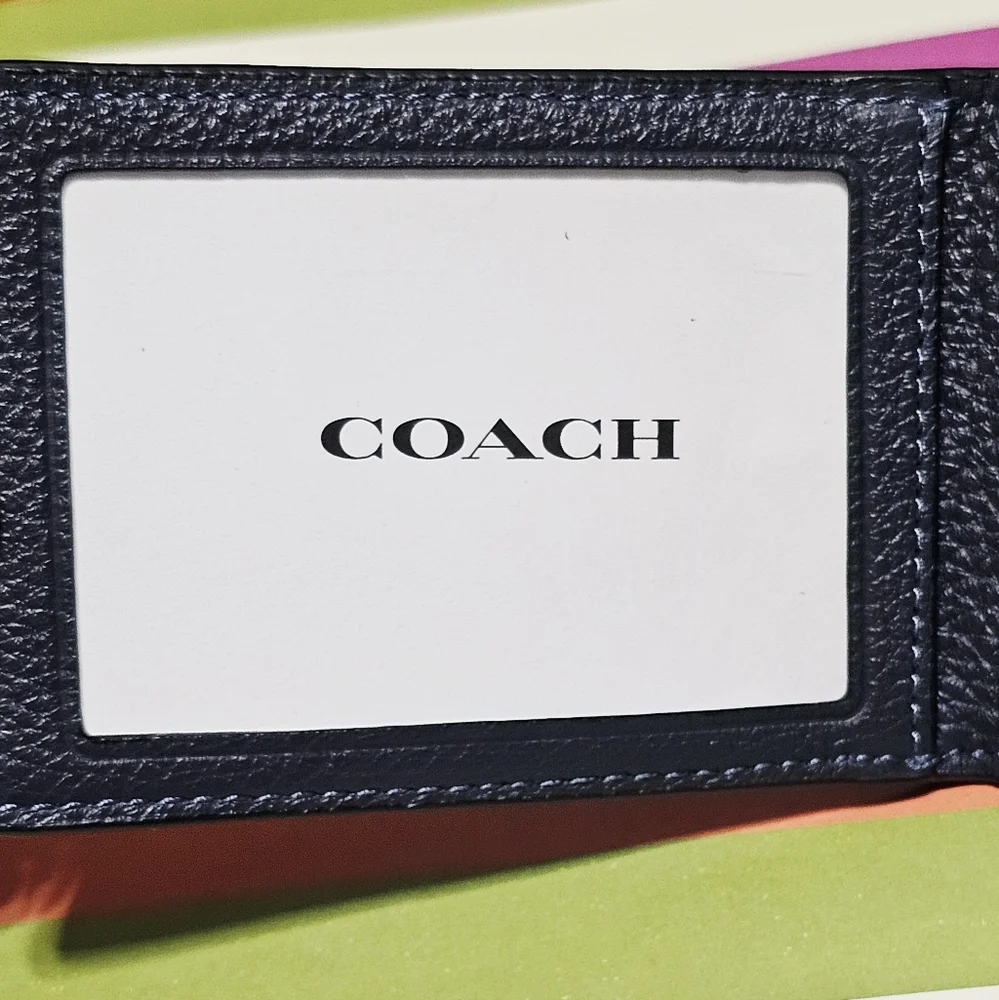 NEW Coach Compact Bifold Wallet Midnight Navy Blue CM167 pebble leather ID Card - Picture 4 of 6